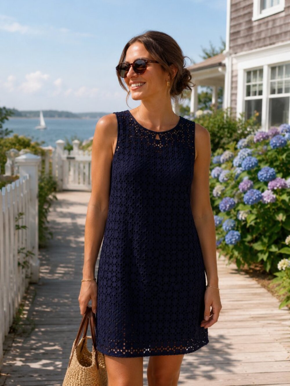 GAP Navy Eyelet Lace Sleeveless Mini Dress 100% Cotton Size 6